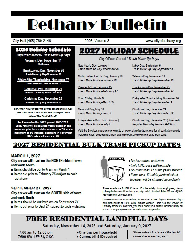 HOLIDAY SCHEDULE